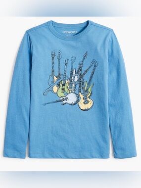 Crewcuts by J.Crew Boys Guitar Graphic Long Sleeve Tee Blue Size XS (4–5) NWT